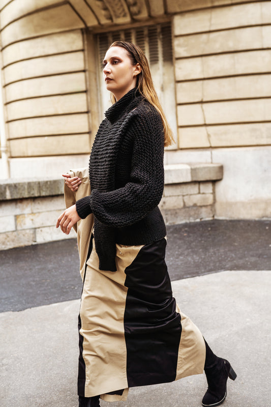 Jupe trench longue en coton beige et noir